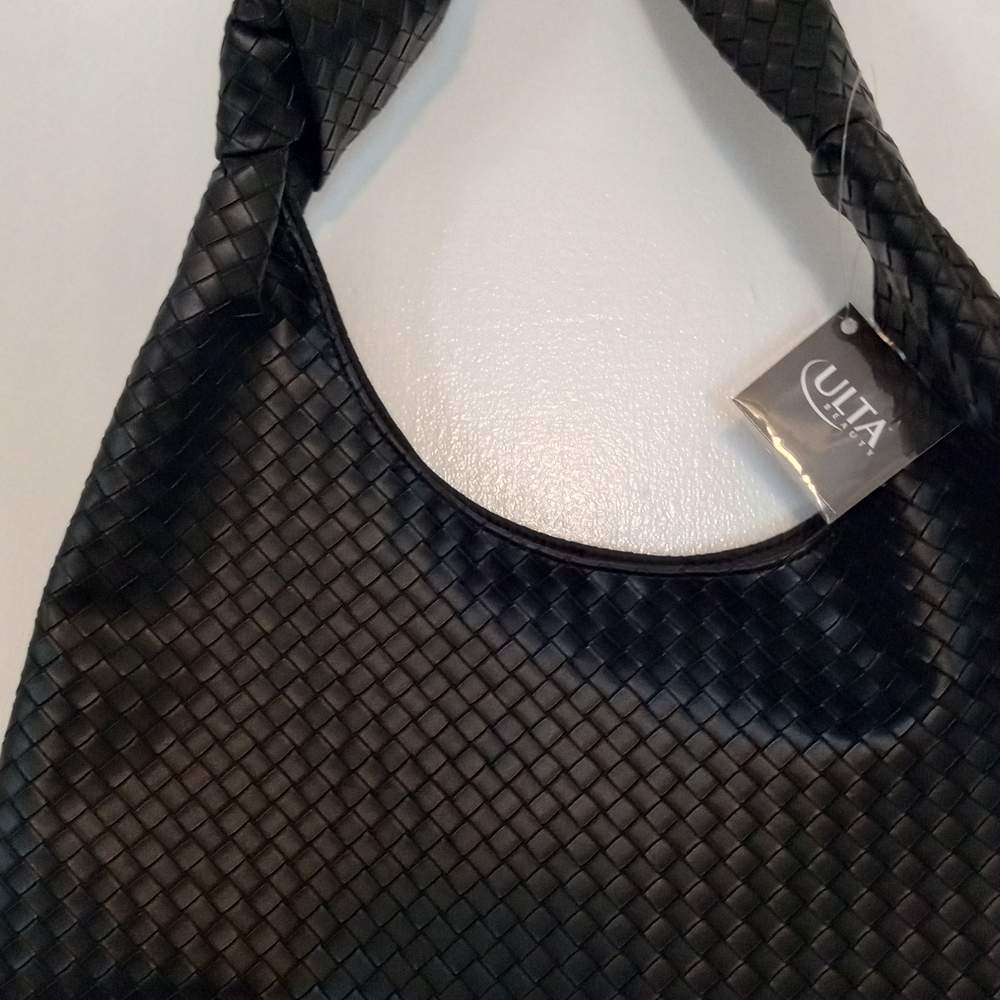 Elegant Black Basketweave Hobo Bag
